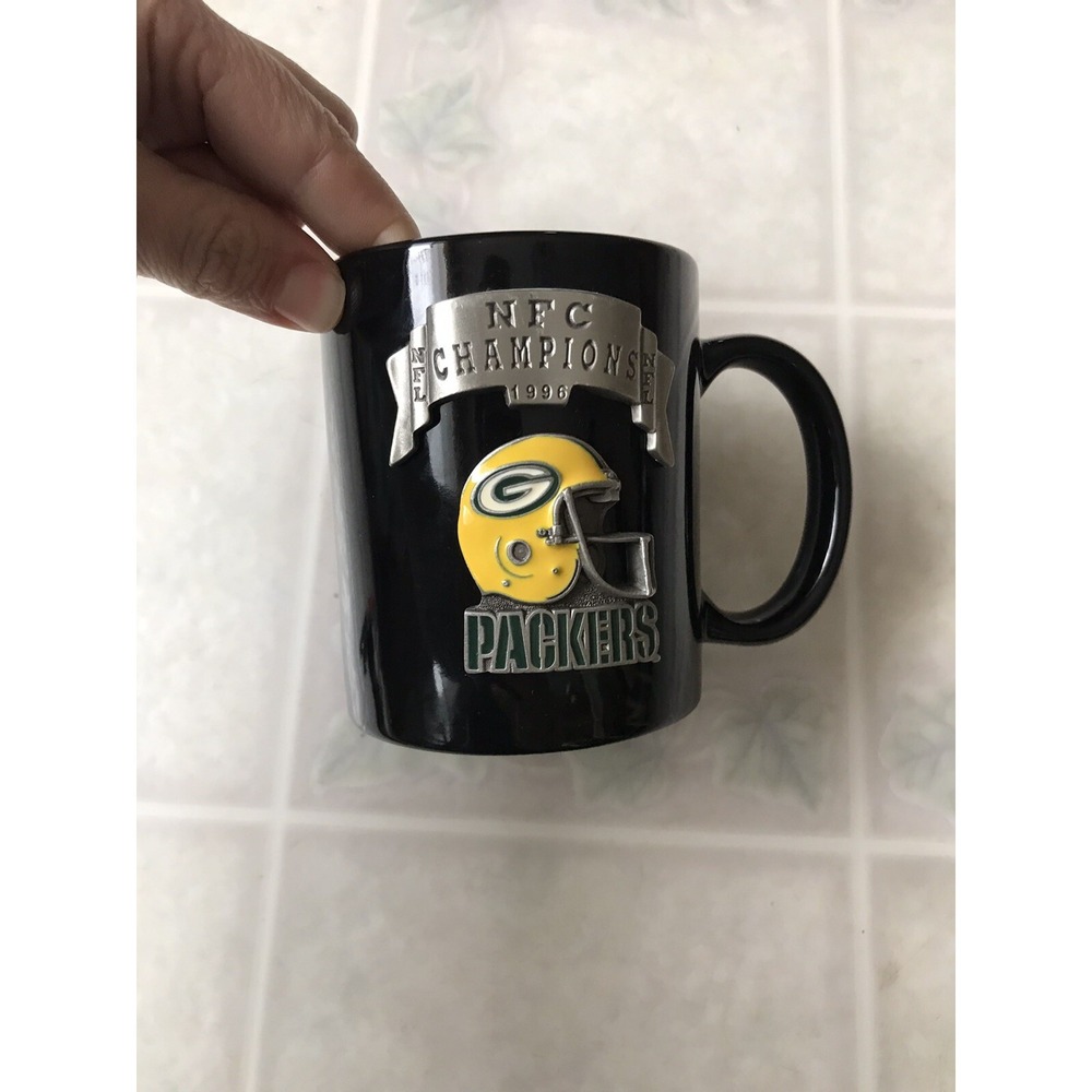 Green Bay Packers NFL 12 Oz. Black Pewter Logo Coffee Mug NFC Champions 1996